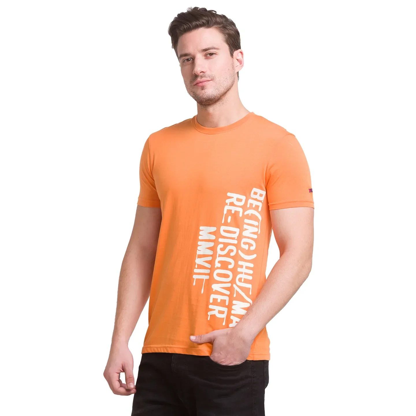 Amber Glow Regular Fit Round Neck Mens' T-Shirt by Being Human Clothing - Image 4