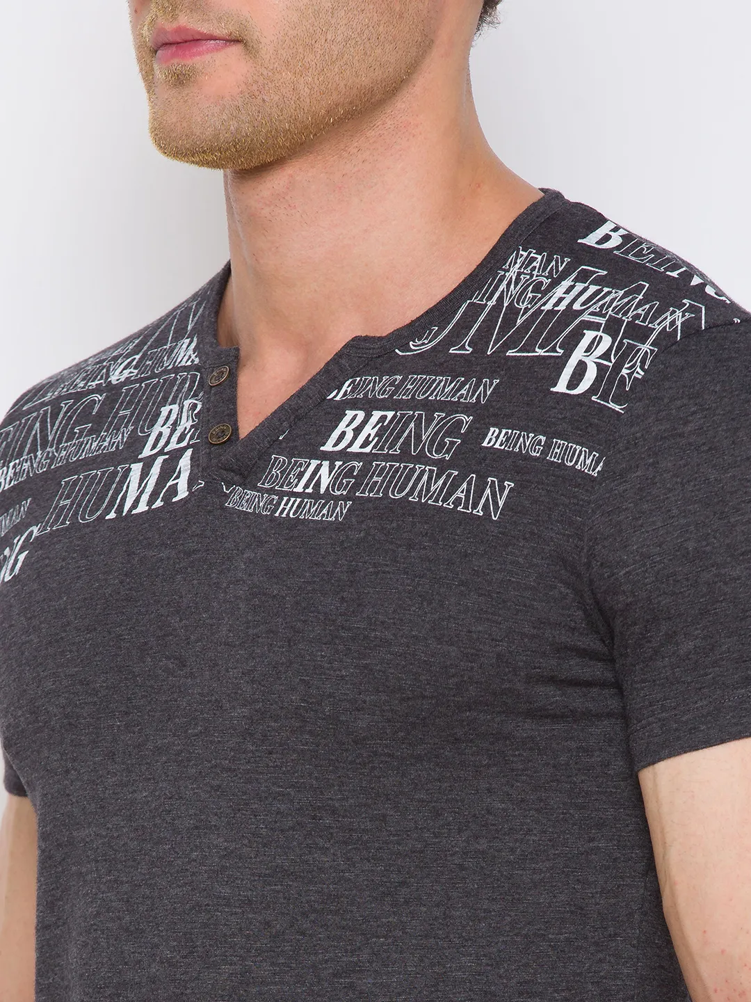 Grey Regular Fit Round Neck Men's T-Shirt by Being Human Clothing - Image 2
