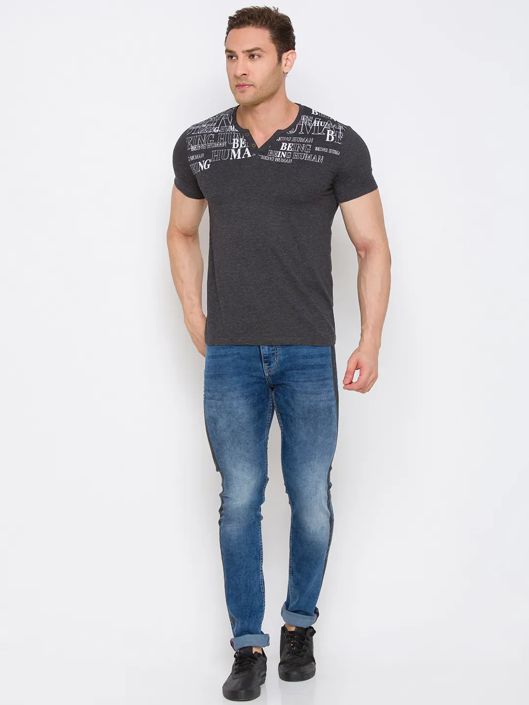 Grey Regular Fit Round Neck Men's T-Shirt by Being Human Clothing - Image 5