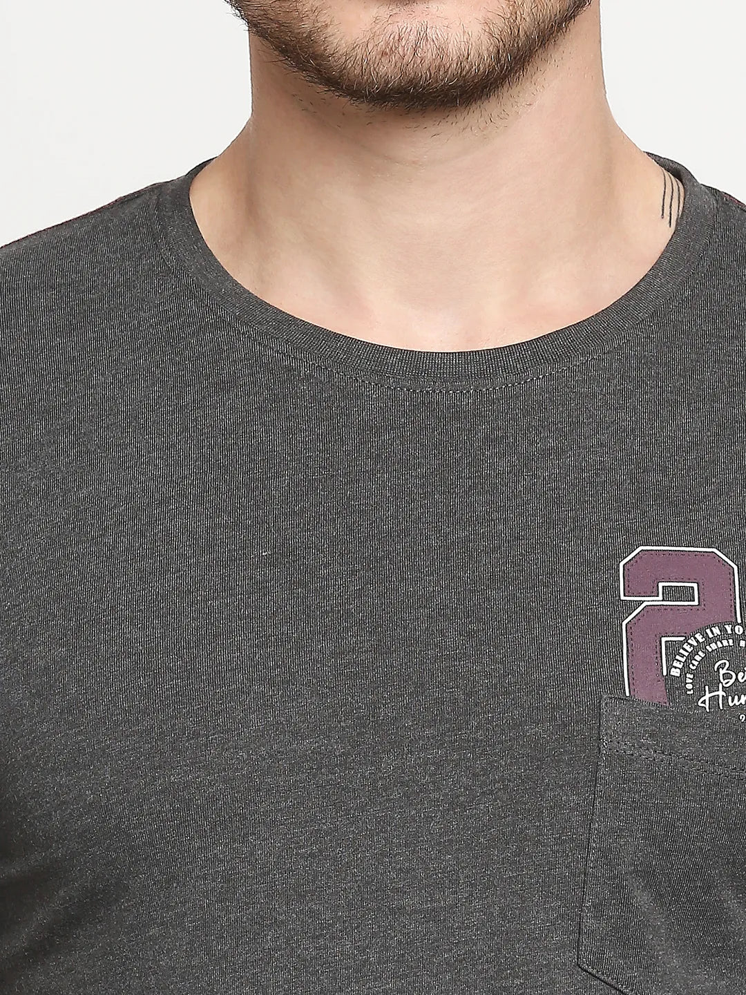 Grey Regular Fit Men's Short Sleeves T-Shirt by Being Human Clothing - Image 2