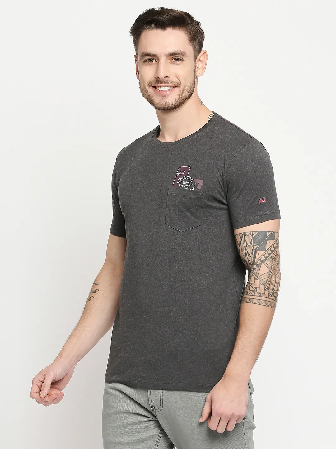 Grey Regular Fit Men's Short Sleeves T-Shirt by Being Human Clothing - Image 3