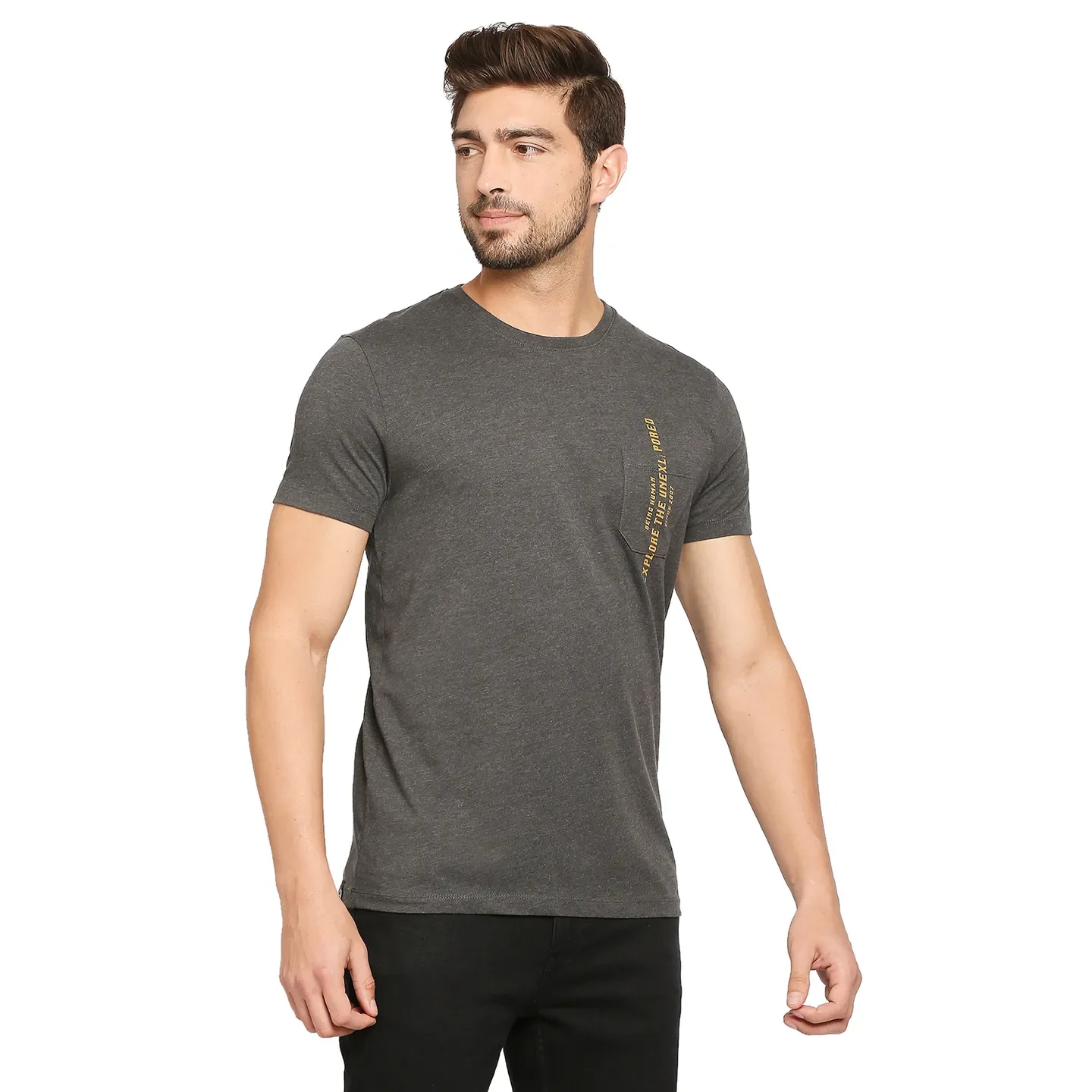 Grey Regular Fit Men's Short Sleeves T-Shirt by Being Human Clothing - Image 5