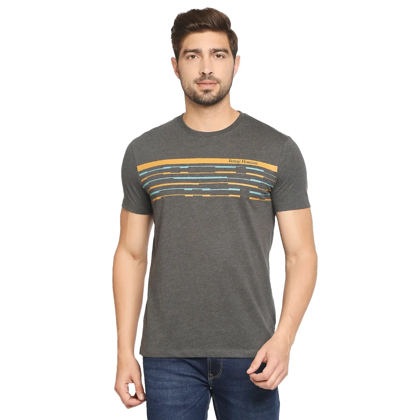 Grey Regular Fit Men's Short Sleeves T-Shirt by Being Human Clothing