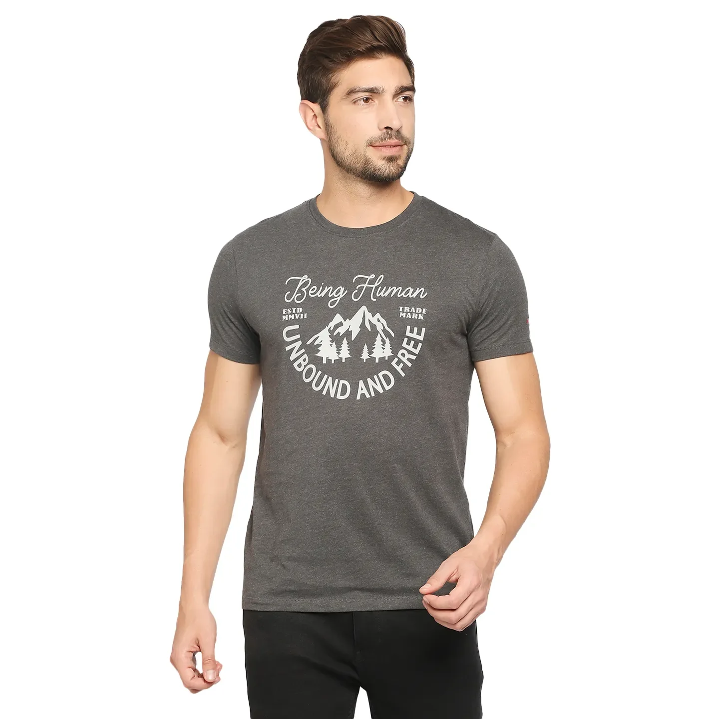 Grey Regular Fit Men's Short Sleeves T-Shirt by Being Human Clothing - Image 2