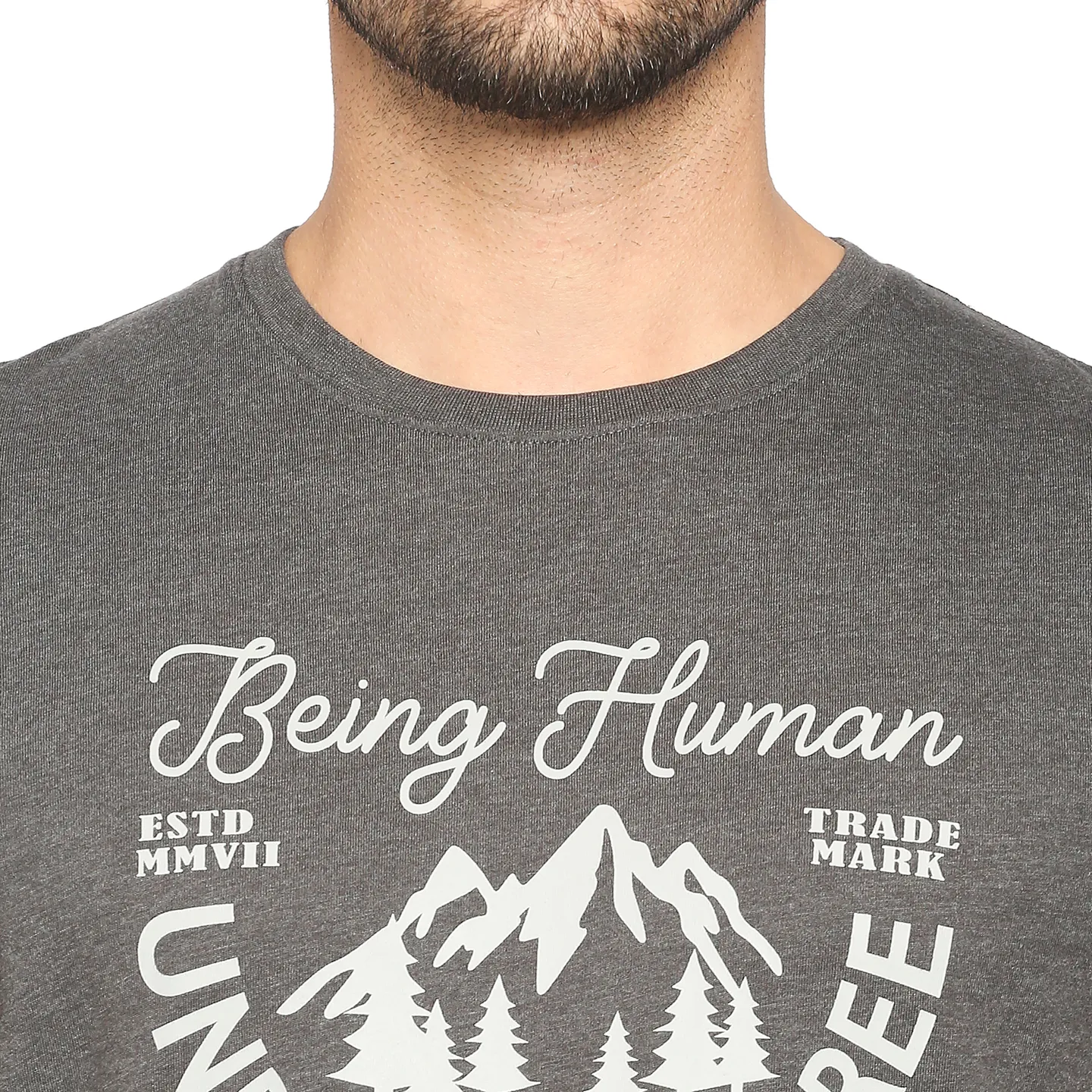 Grey Regular Fit Men's Short Sleeves T-Shirt by Being Human Clothing - Image 3