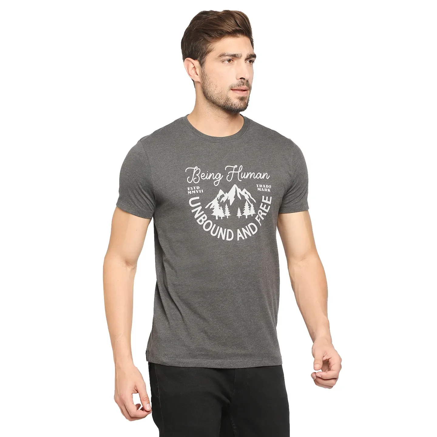 Grey Regular Fit Men's Short Sleeves T-Shirt by Being Human Clothing - Image 4