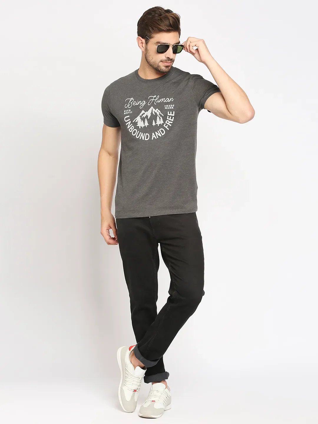 Grey Regular Fit Men's Short Sleeves T-Shirt by Being Human Clothing - Image 7