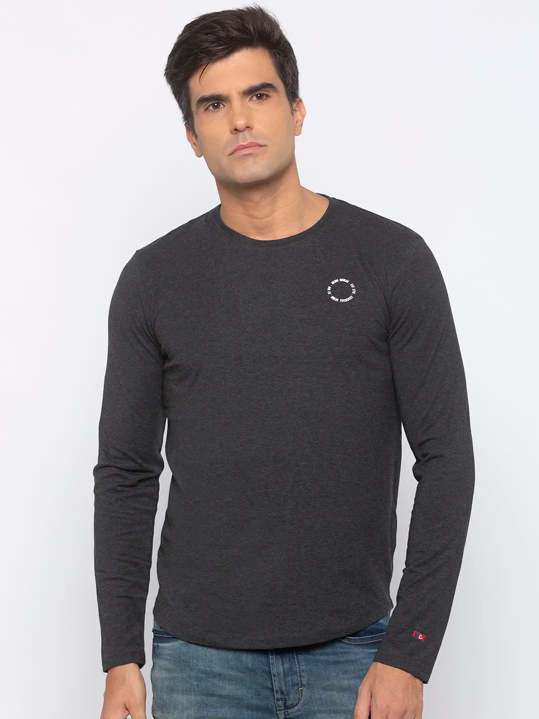 Grey Regular Fit Men's Long Sleeves T-Shirt by Being Human Clothing
