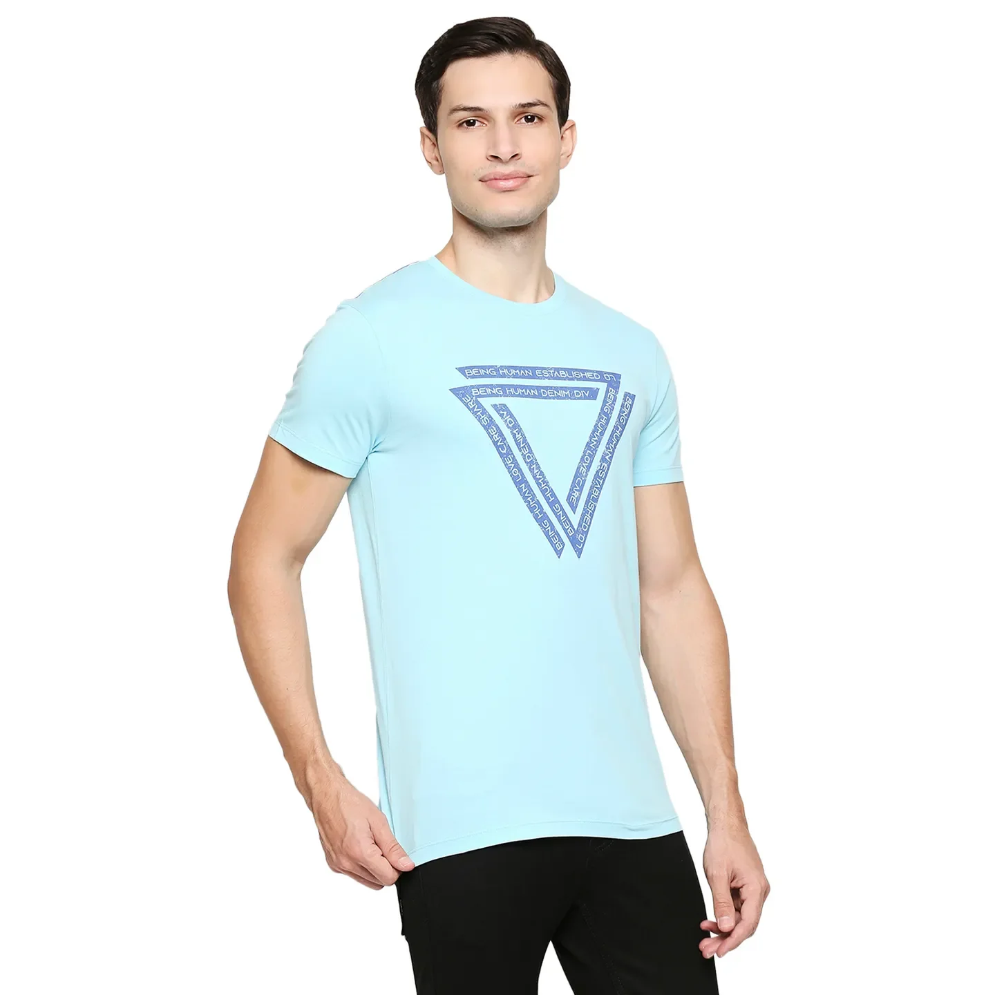 Blue Regular Fit Men's Short Sleeves T-Shirt by Being Human Clothing - Image 3