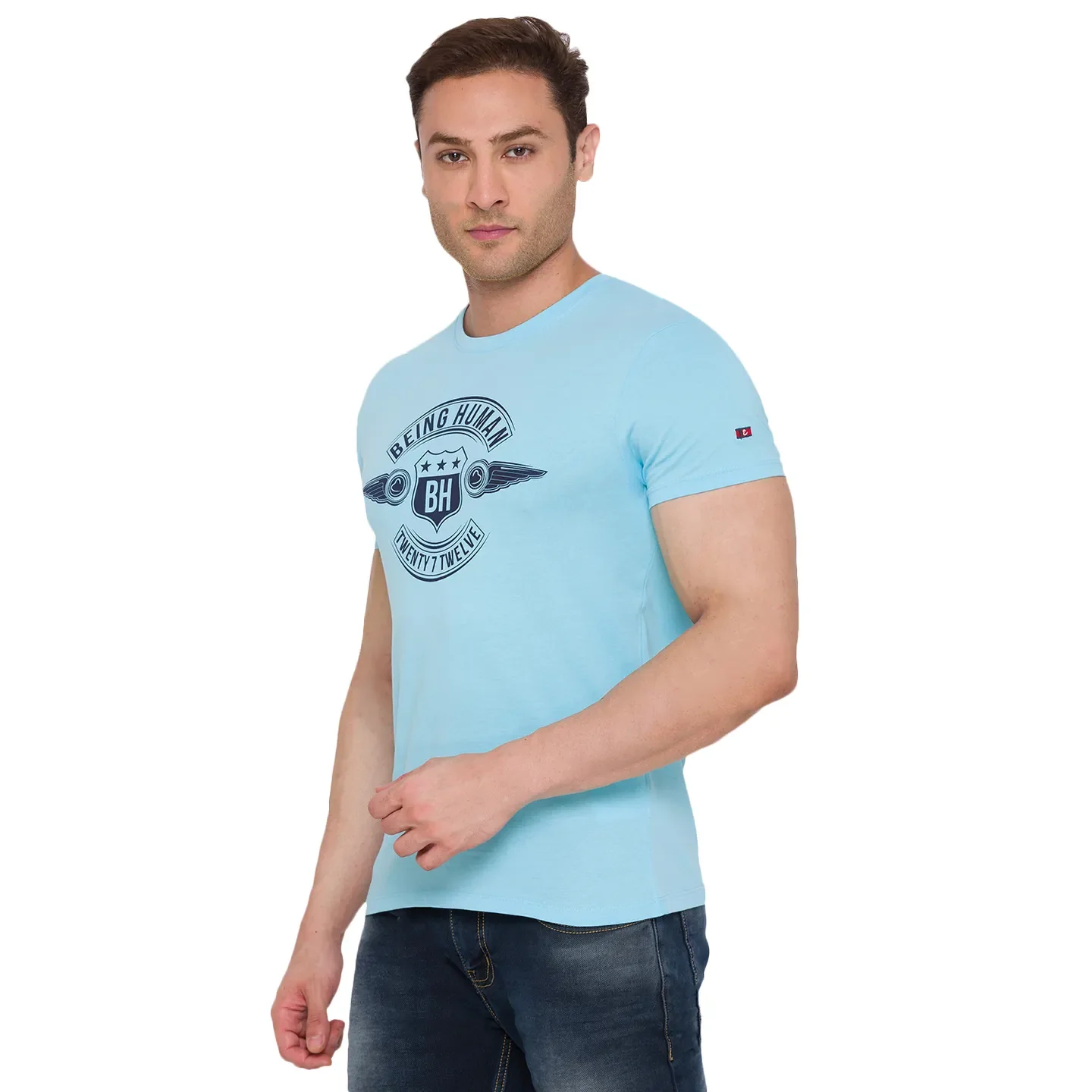 Blue Regular Fit Men's Short Sleeves T-Shirt by Being Human Clothing - Image 4