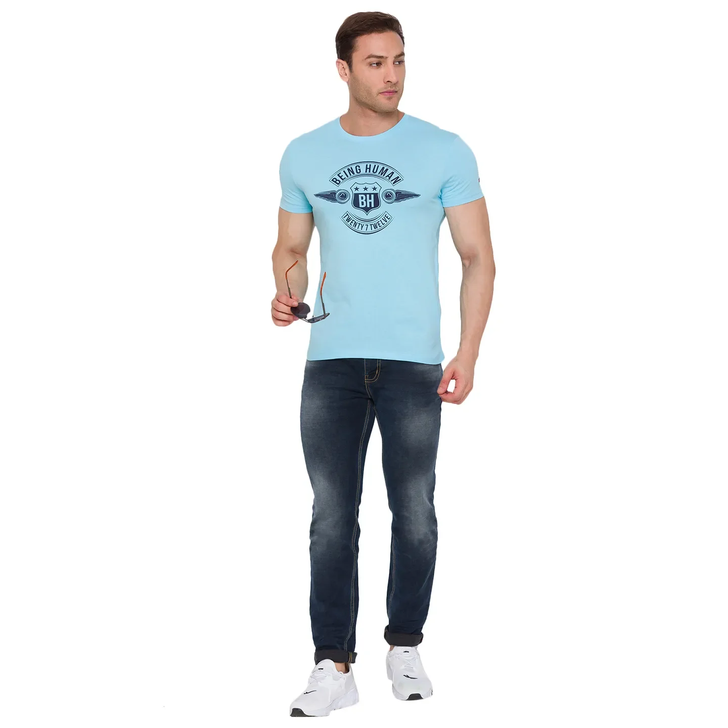Blue Regular Fit Men's Short Sleeves T-Shirt by Being Human Clothing - Image 6