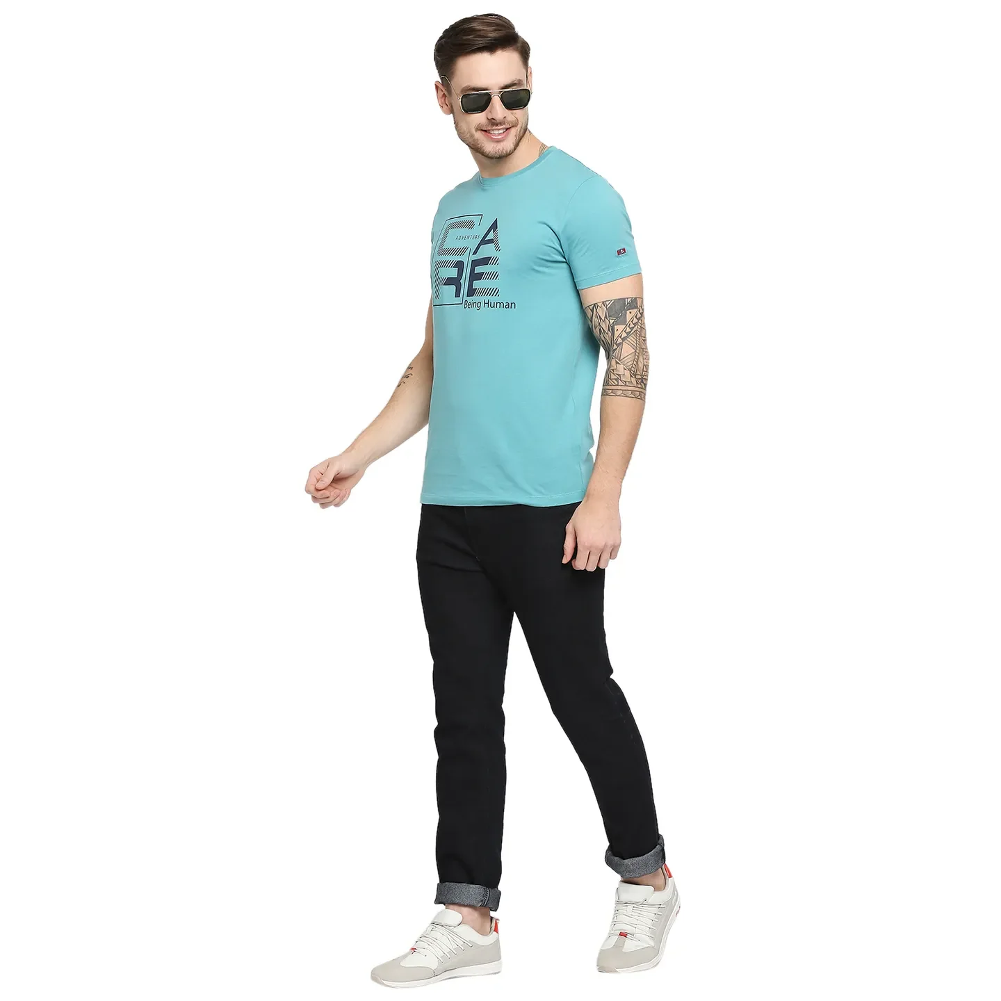 Blue Regular Fit Men's Short Sleeves T-Shirt by Being Human Clothing - Image 6