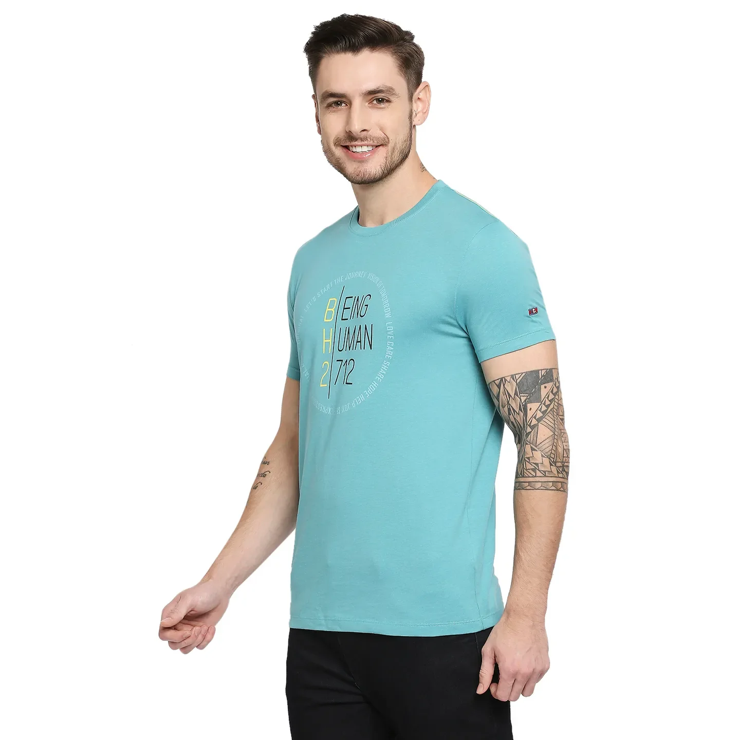 Blue Regular Fit Men's Short Sleeves T-Shirt by Being Human Clothing - Image 3
