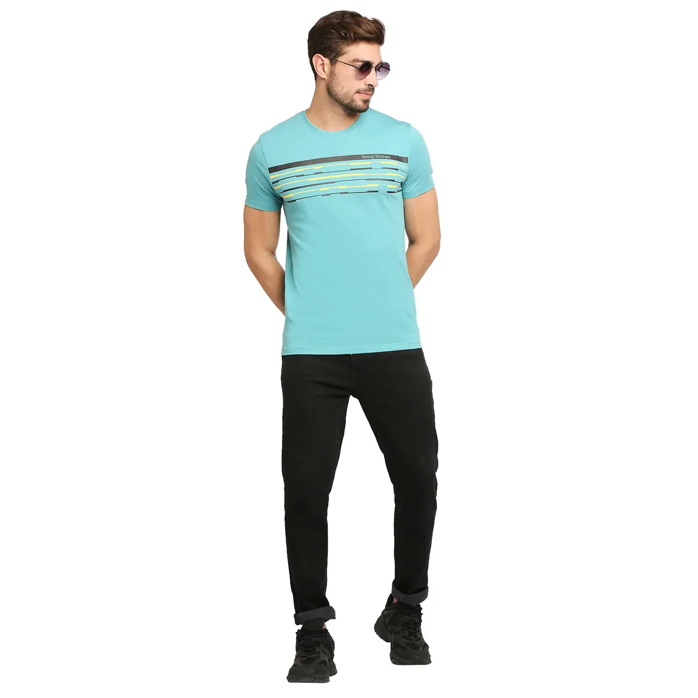 Blue Regular Fit Men's Short Sleeves T-Shirt by Being Human Clothing - Image 6