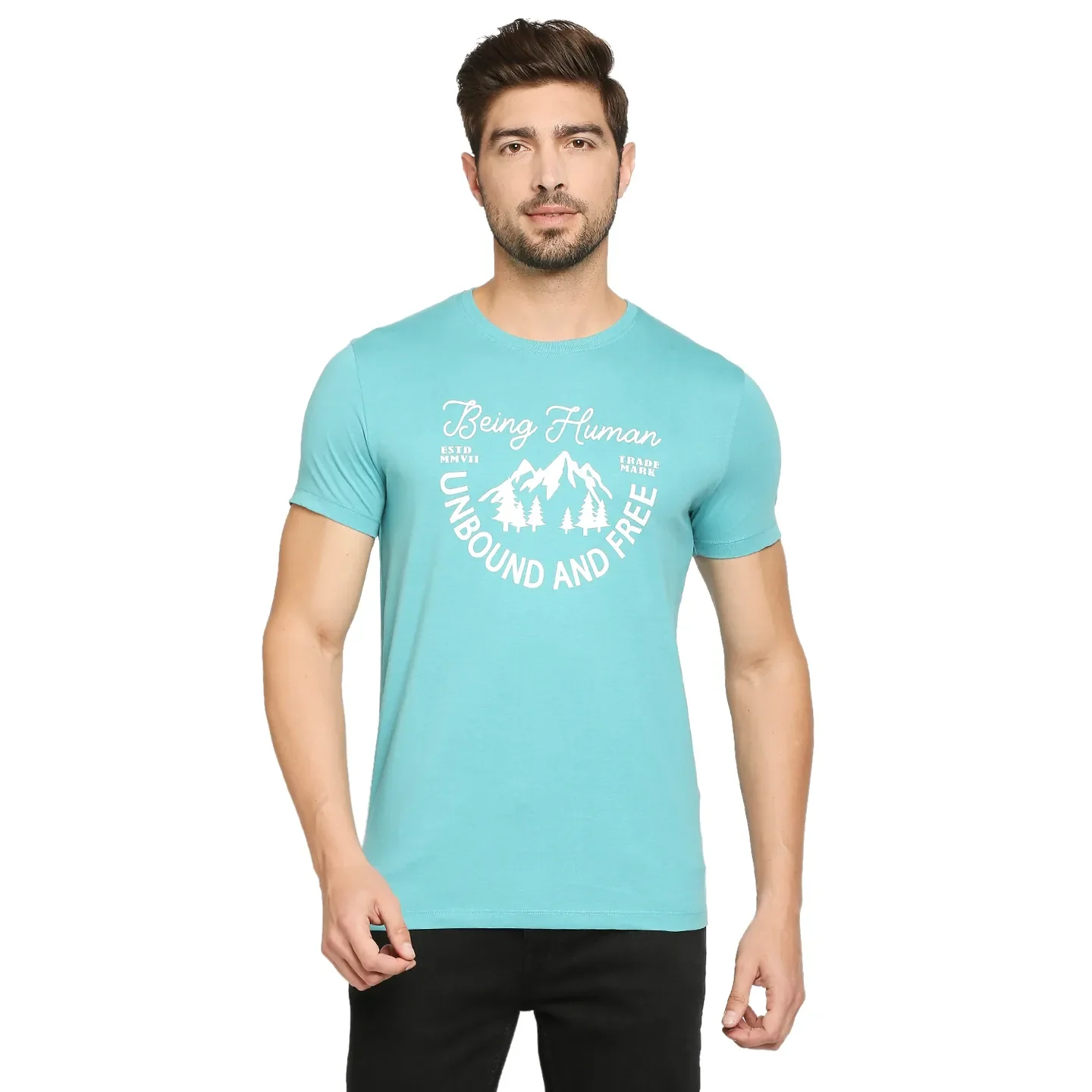 Blue Regular Fit Men's Short Sleeves T-Shirt by Being Human Clothing