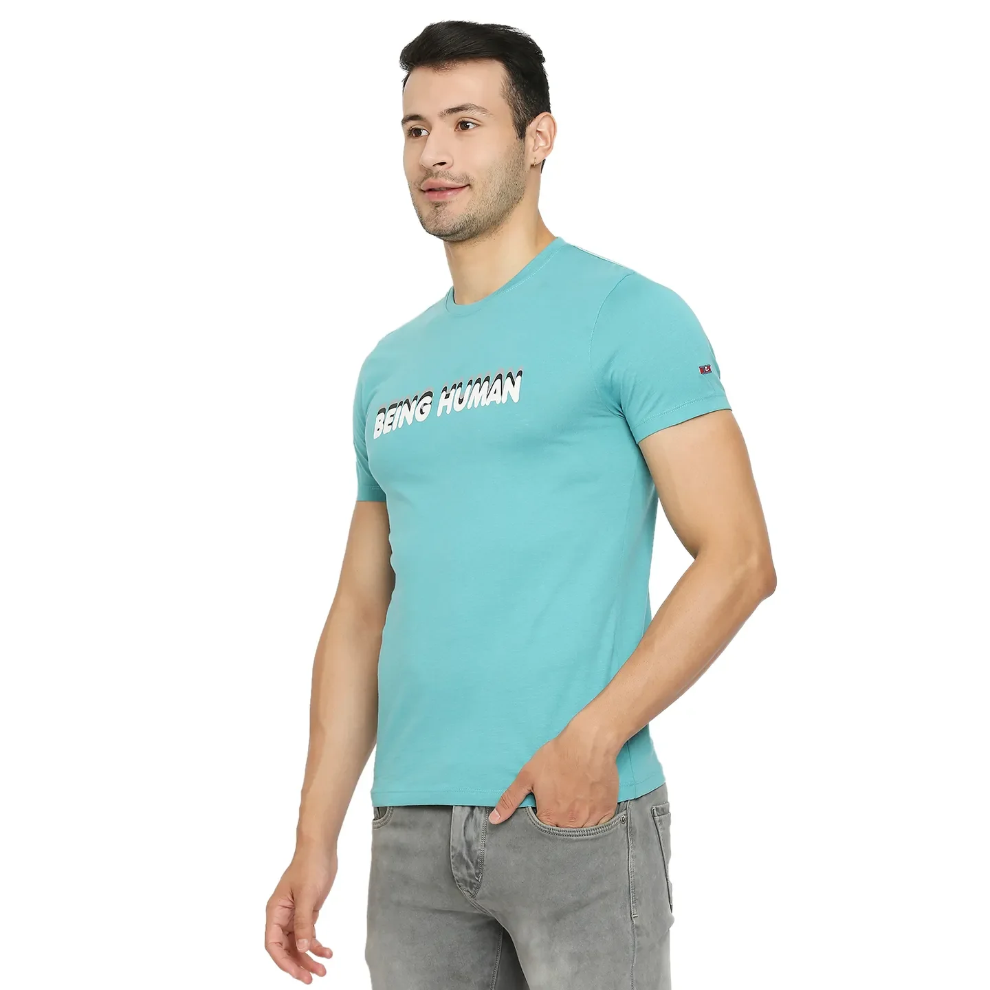 Blue Regular Fit Men's Short Sleeves T-Shirt by Being Human Clothing - Image 5