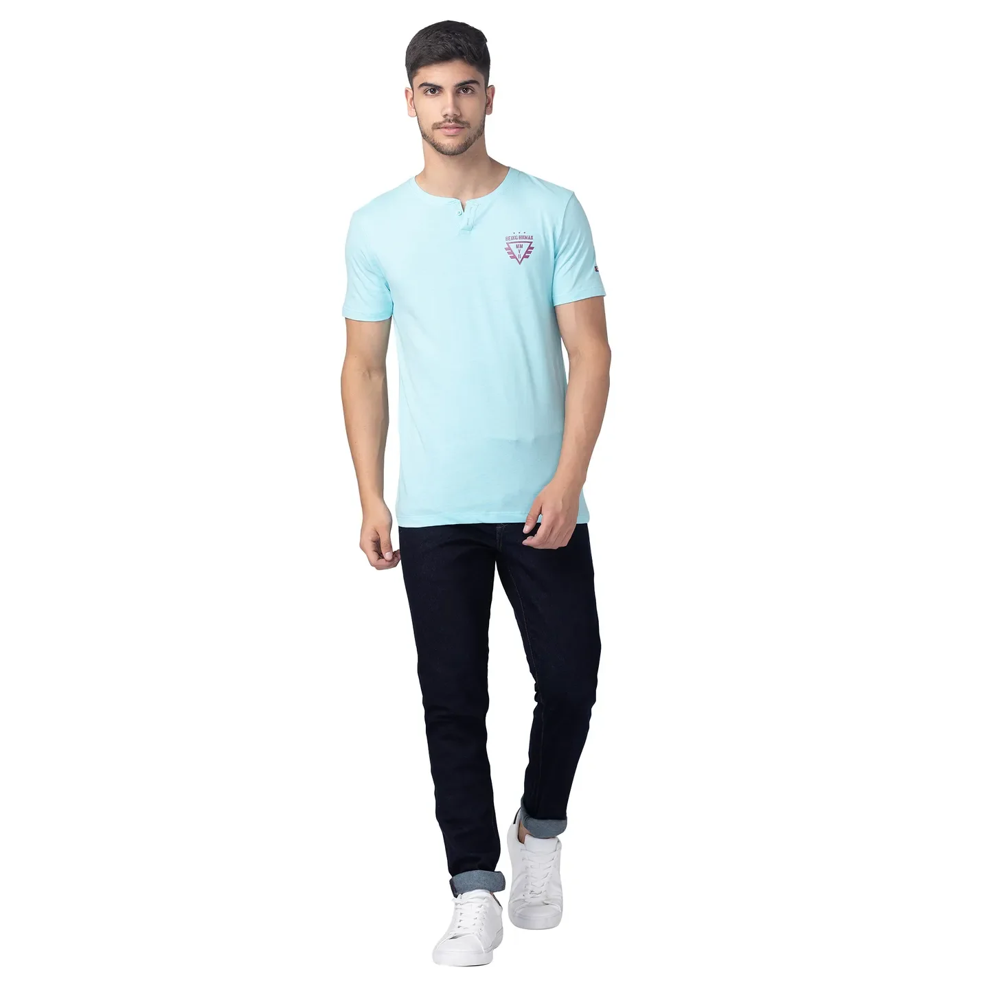 Blue Regular Fit Men's Short Sleeves T-Shirt by Being Human Clothing - Image 5