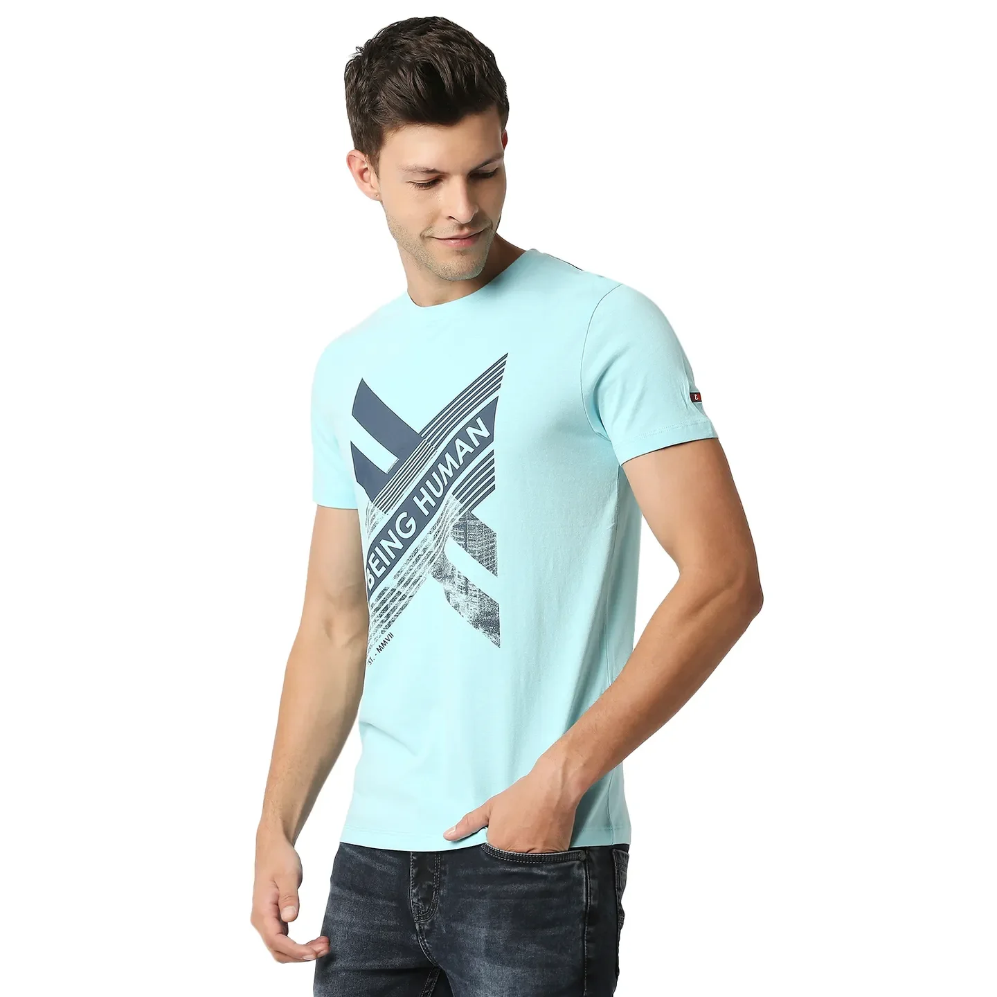 Blue Regular Fit Men's Short Sleeves T-Shirt by Being Human Clothing - Image 2