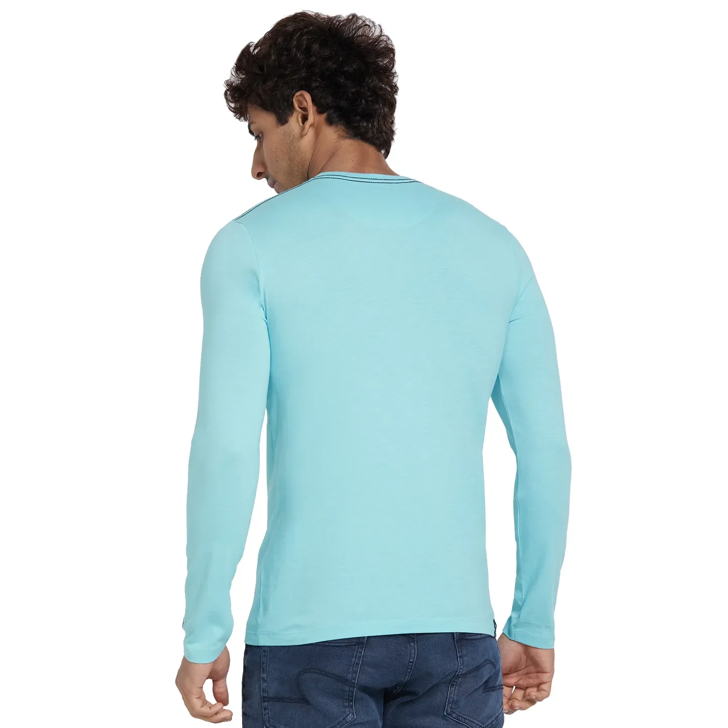 Blue Regular Fit Men's Long Sleeves T-Shirt by Being Human Clothing - Image 3