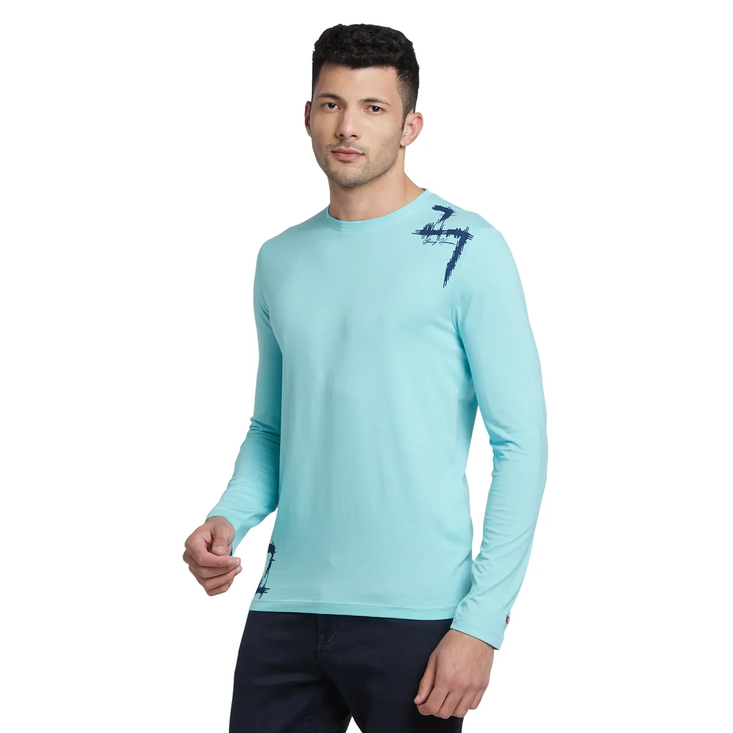 Blue Regular Fit Men's Long Sleeves T-Shirt by Being Human Clothing - Image 2