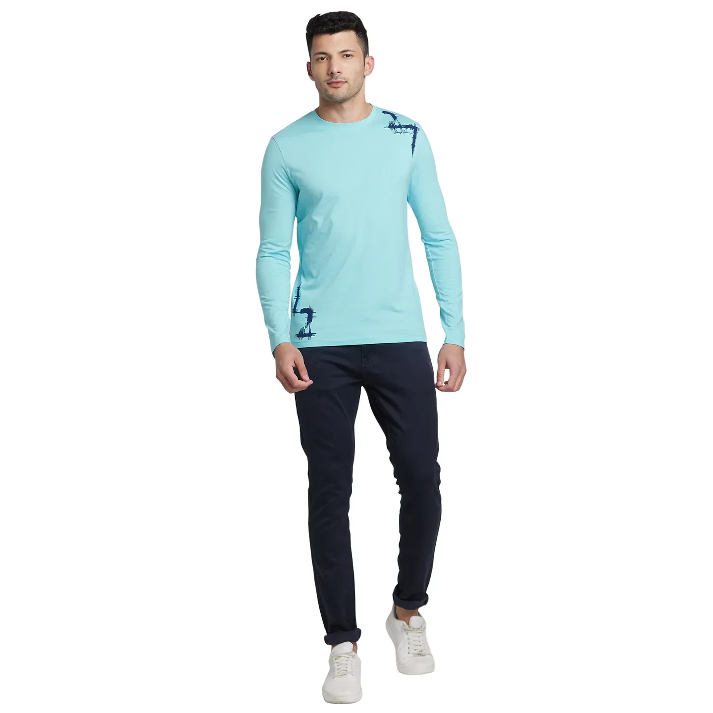 Blue Regular Fit Men's Long Sleeves T-Shirt by Being Human Clothing - Image 5