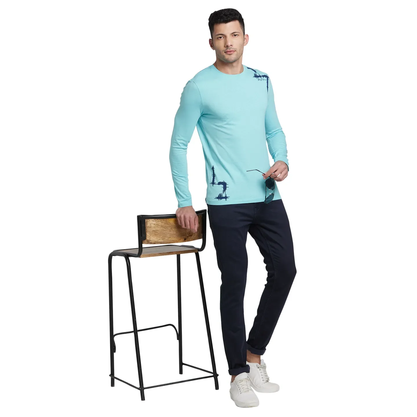 Blue Regular Fit Men's Long Sleeves T-Shirt by Being Human Clothing - Image 6