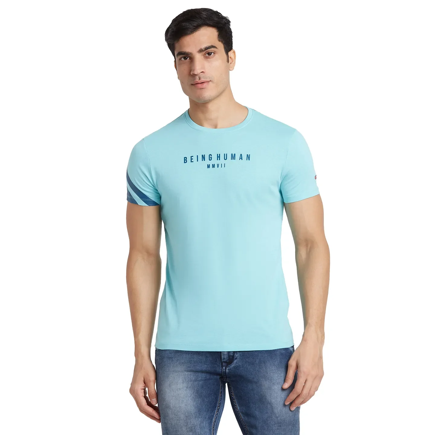 Blue Regular Fit Men's Short Sleeves T-Shirt by Being Human Clothing