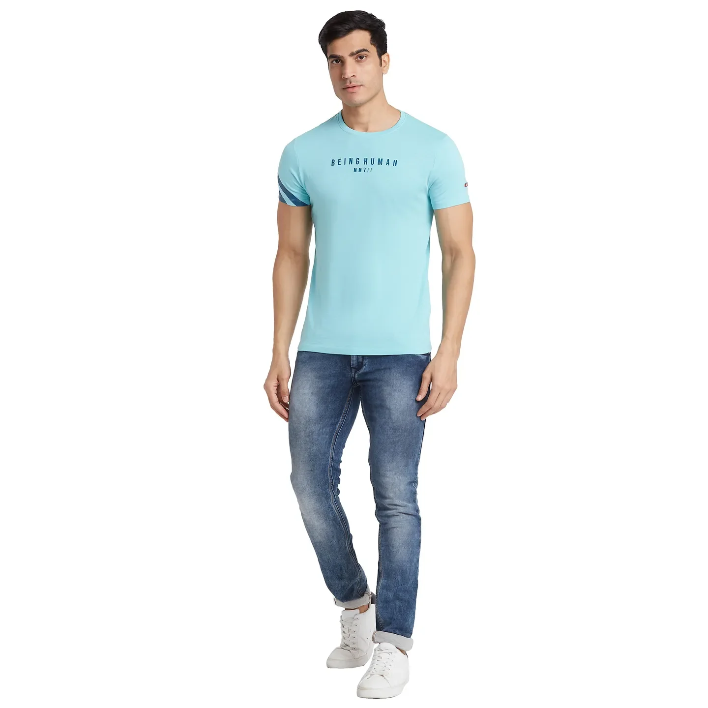 Blue Regular Fit Men's Short Sleeves T-Shirt by Being Human Clothing - Image 2