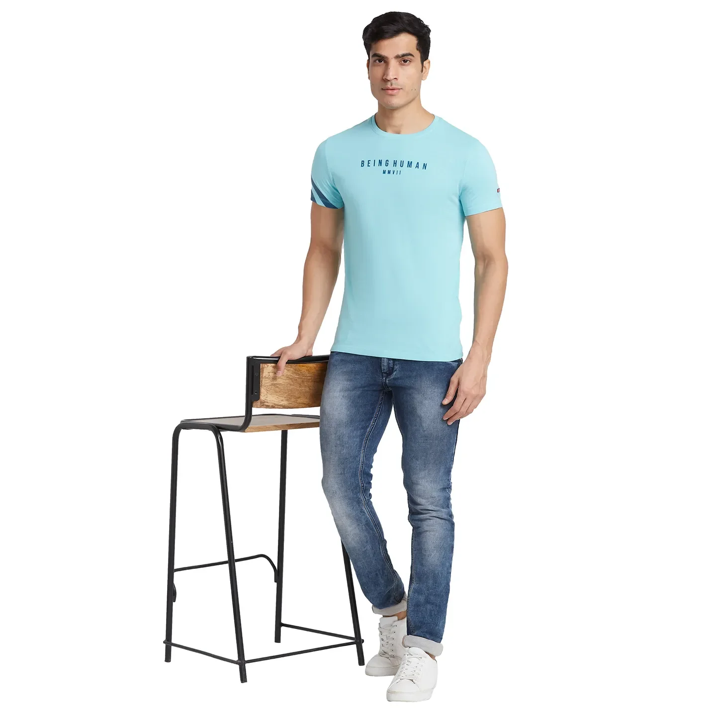 Blue Regular Fit Men's Short Sleeves T-Shirt by Being Human Clothing - Image 6