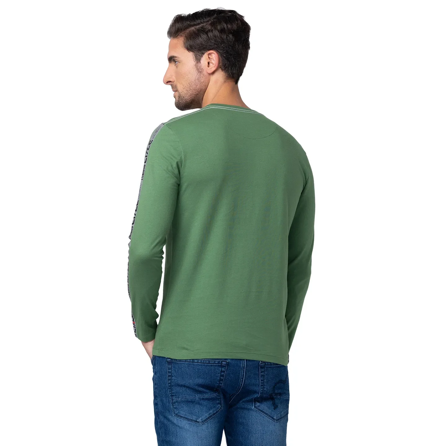 Green Regular Fit Men's Long Sleeves T-Shirt by Being Human Clothing - Image 3
