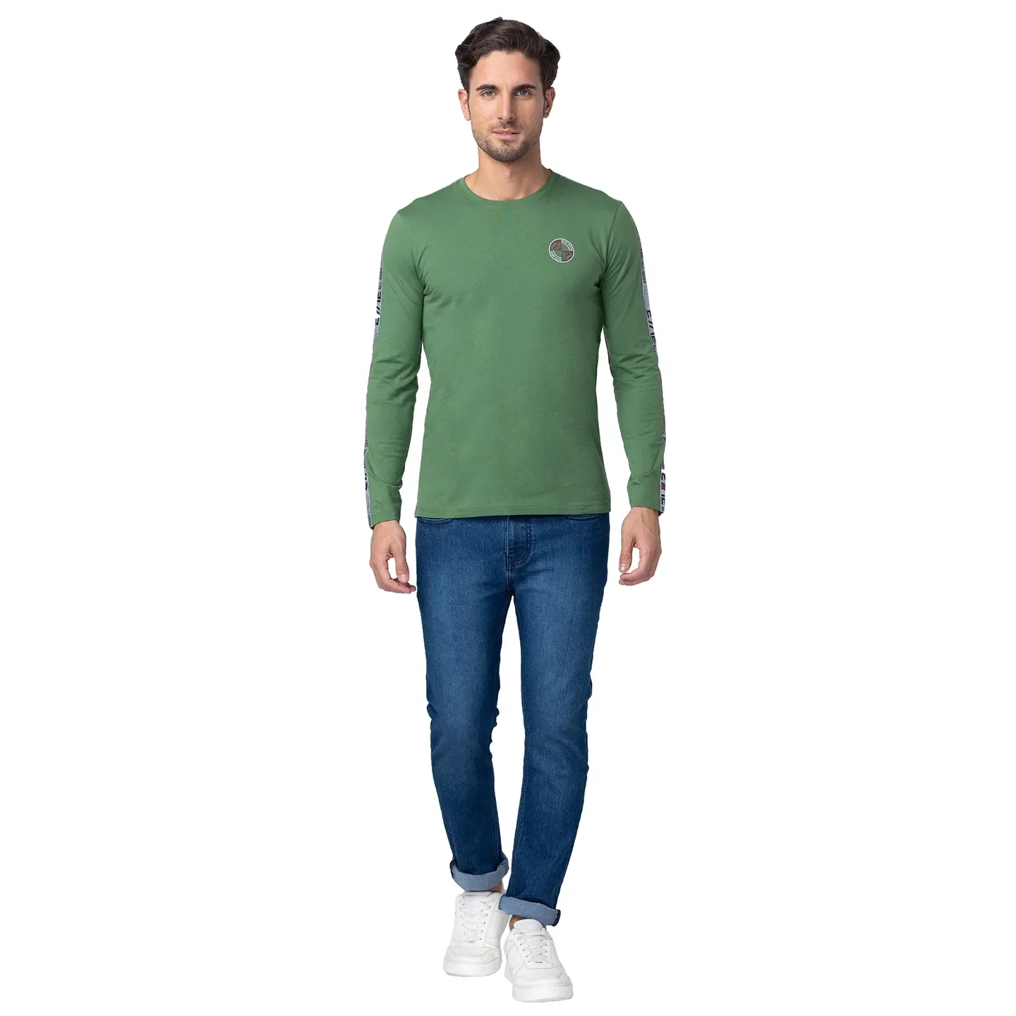 Green Regular Fit Men's Long Sleeves T-Shirt by Being Human Clothing - Image 5