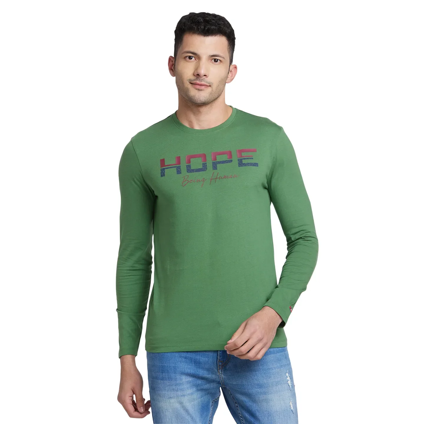 Green Regular Fit Round Neck Men's T-Shirt by Being Human Clothing