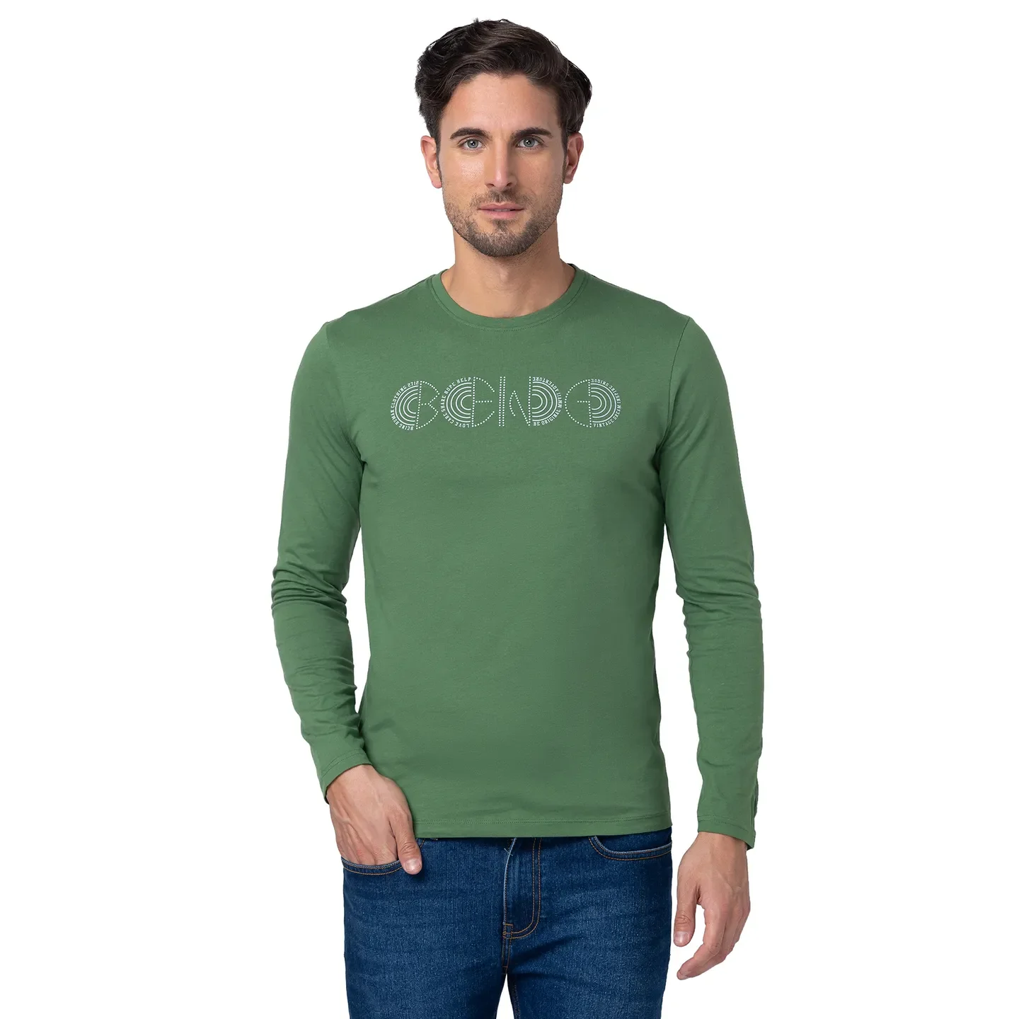 Green Regular Fit Men's Long Sleeves T-Shirt by Being Human Clothing