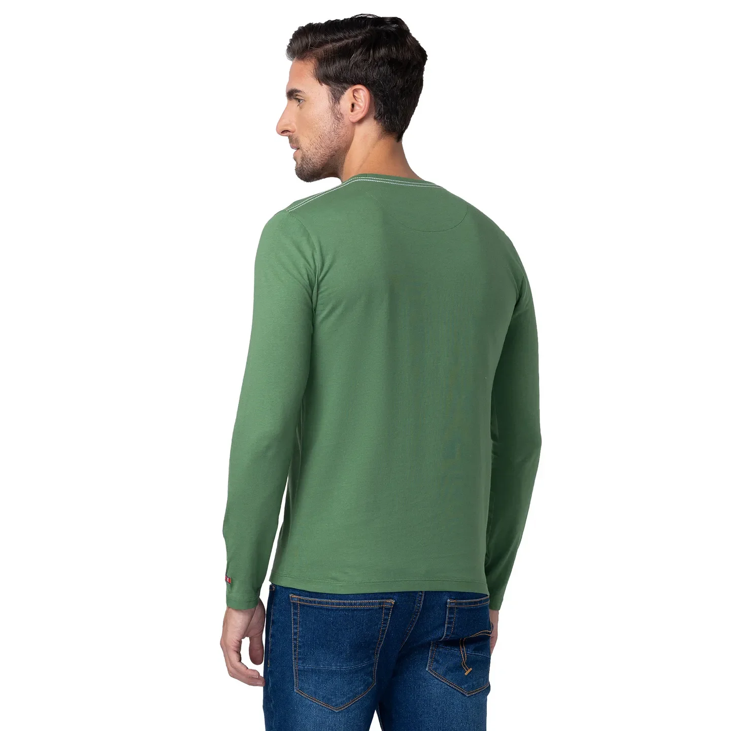 Green Regular Fit Men's Long Sleeves T-Shirt by Being Human Clothing - Image 3