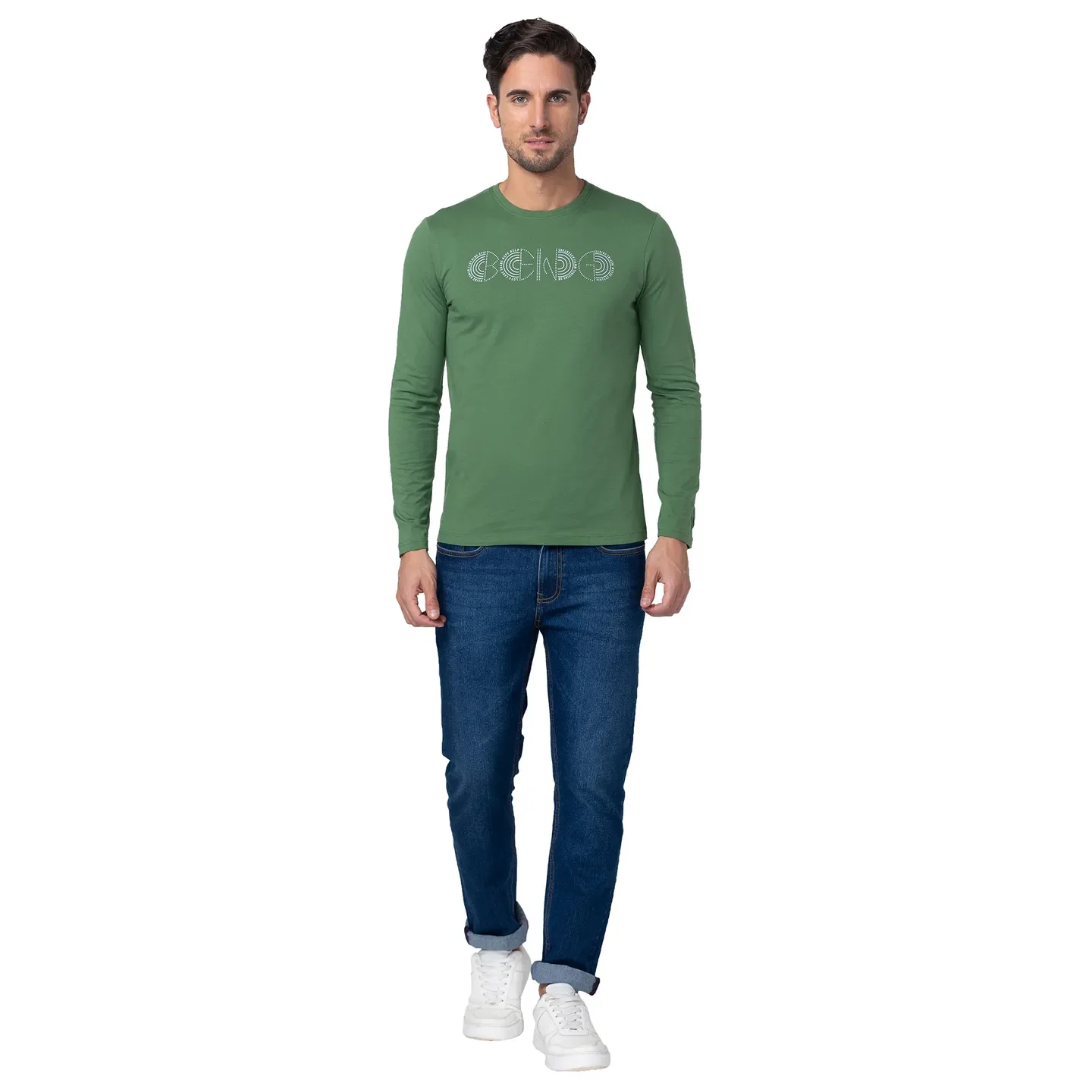 Green Regular Fit Men's Long Sleeves T-Shirt by Being Human Clothing - Image 5