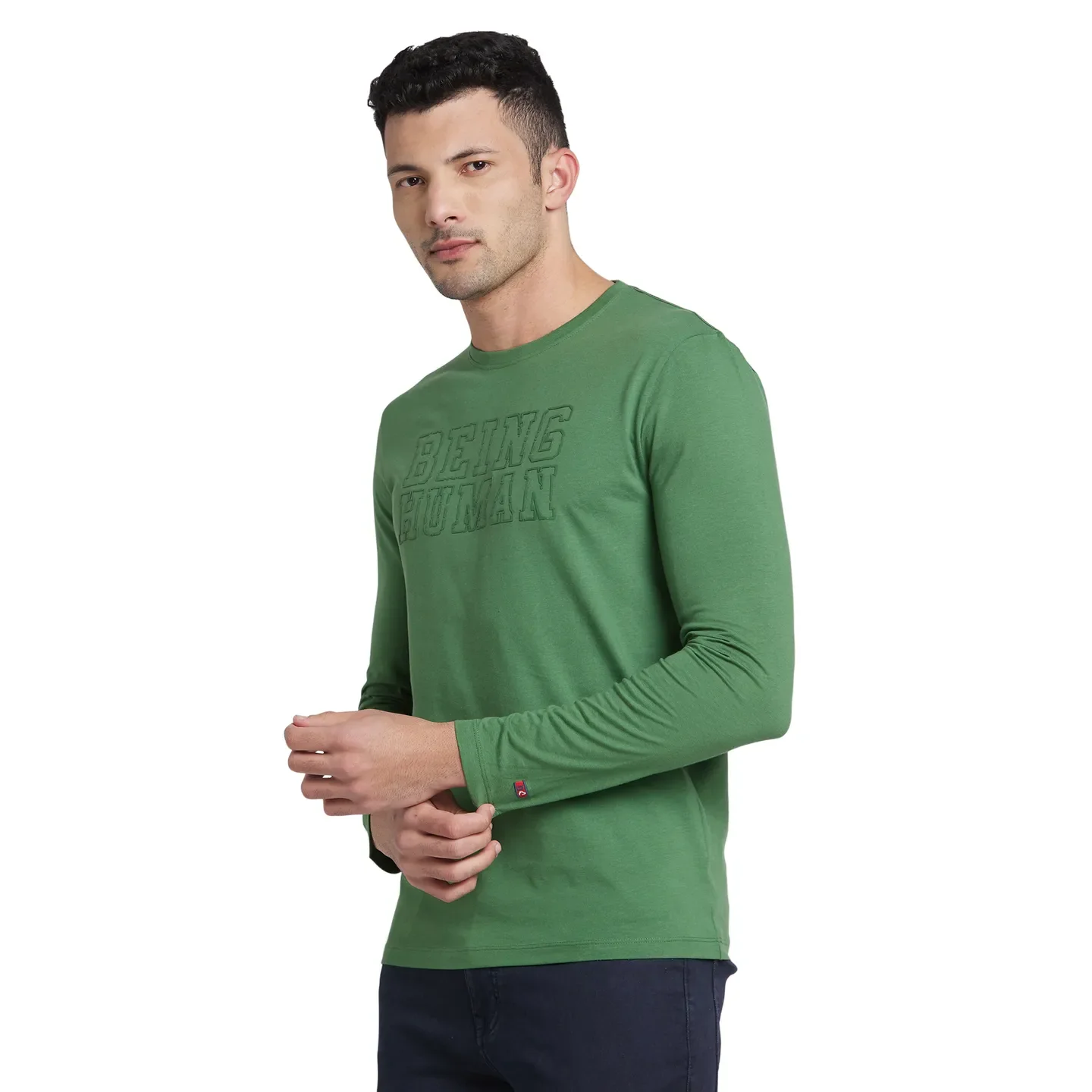 Green Regular Fit Men's Long Sleeves T-Shirt by Being Human Clothing - Image 2