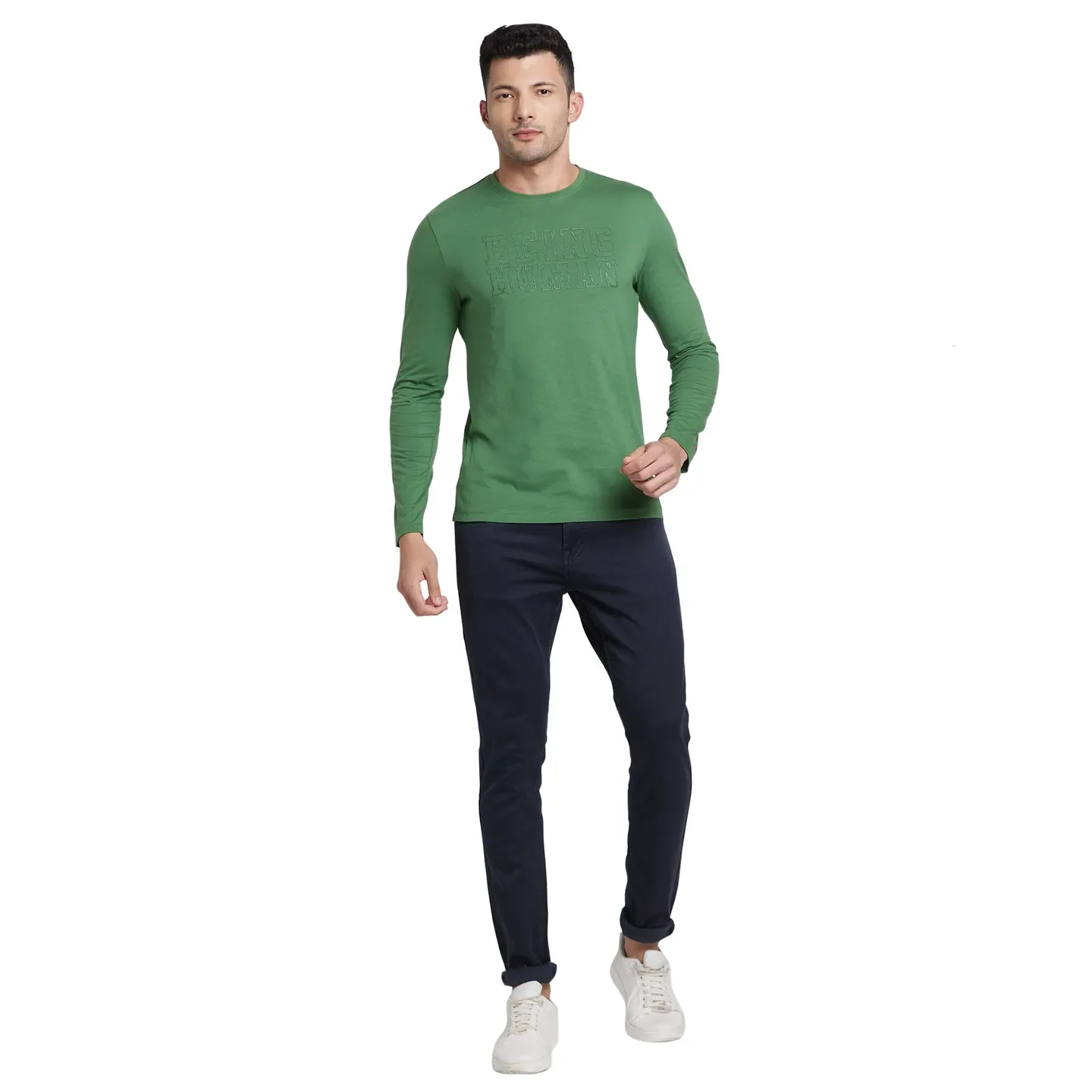 Green Regular Fit Men's Long Sleeves T-Shirt by Being Human Clothing - Image 5