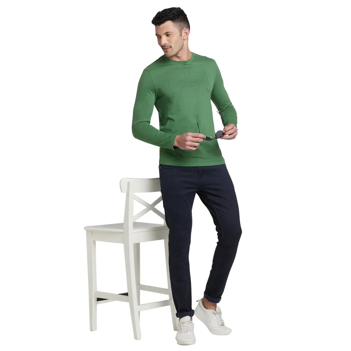 Green Regular Fit Men's Long Sleeves T-Shirt by Being Human Clothing - Image 6