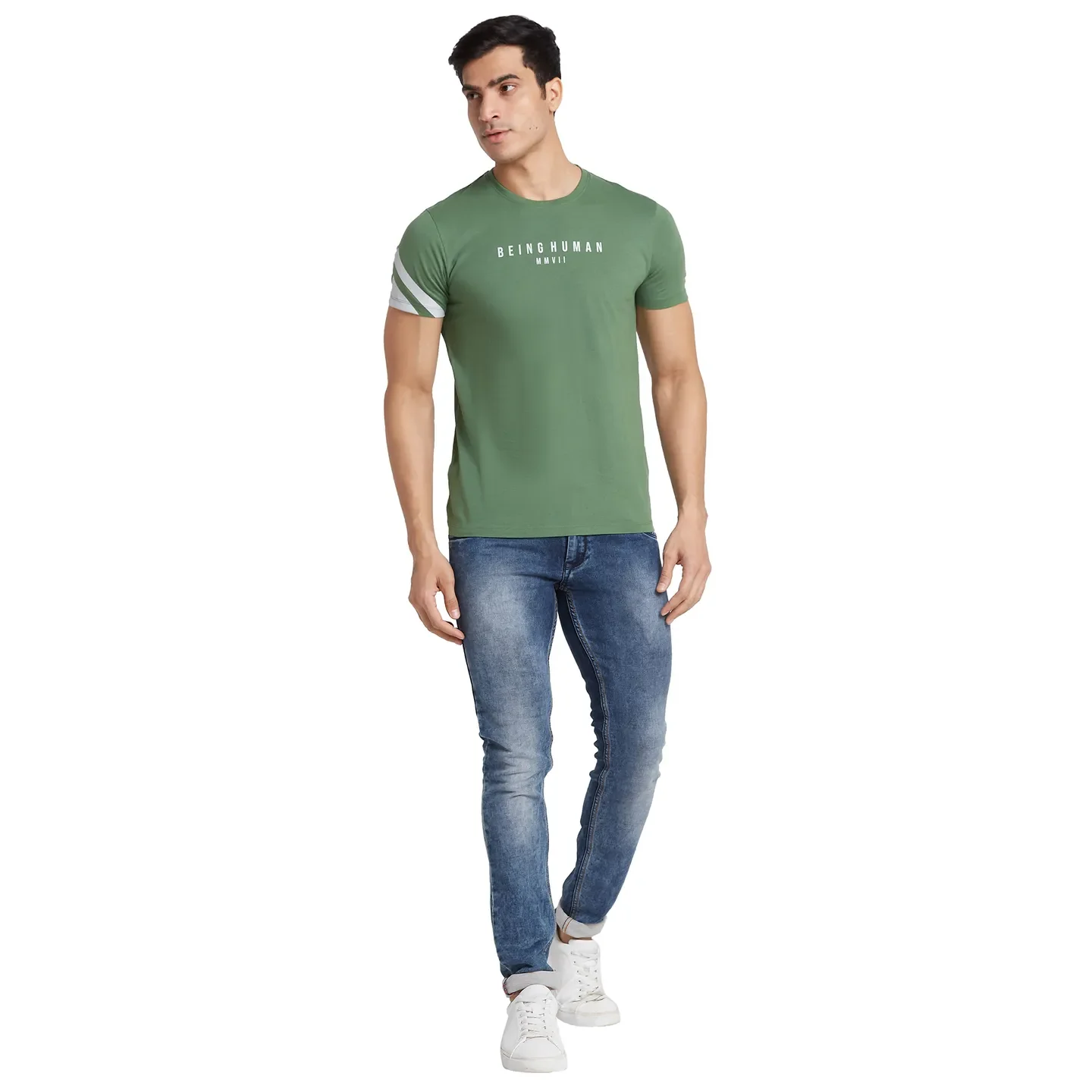 Green Regular Fit Men's Short Sleeves T-Shirt by Being Human Clothing - Image 5