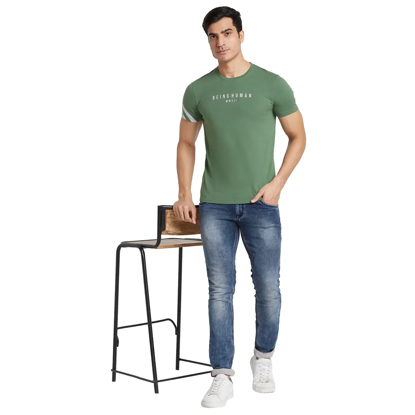 Green Regular Fit Men's Short Sleeves T-Shirt by Being Human Clothing - Image 6