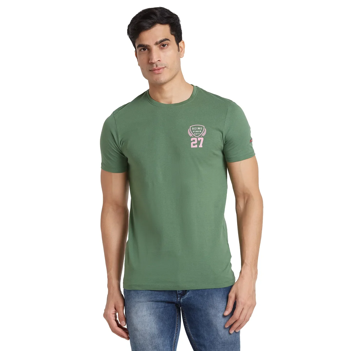 Green Regular Fit Men's Short Sleeves T-Shirt by Being Human Clothing