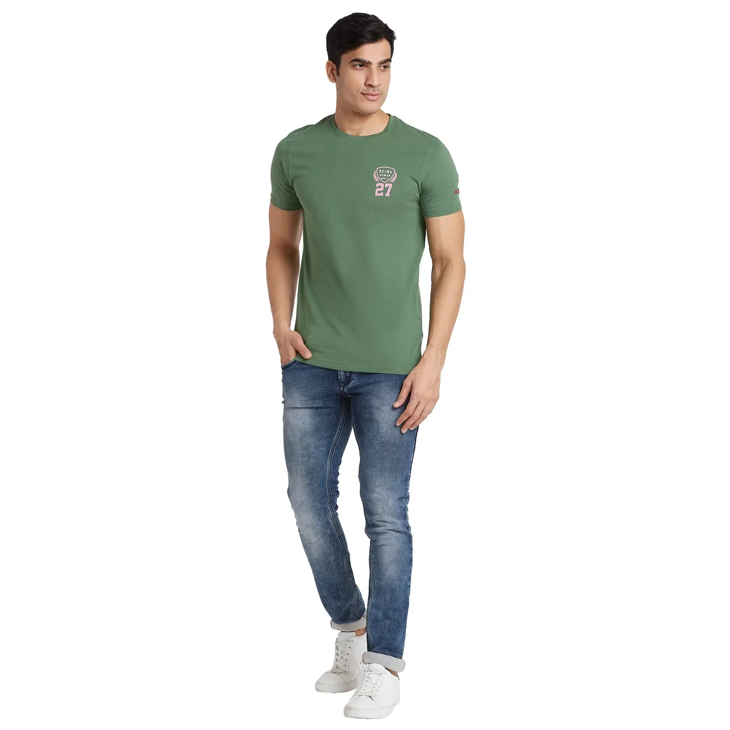 Green Regular Fit Men's Short Sleeves T-Shirt by Being Human Clothing - Image 5