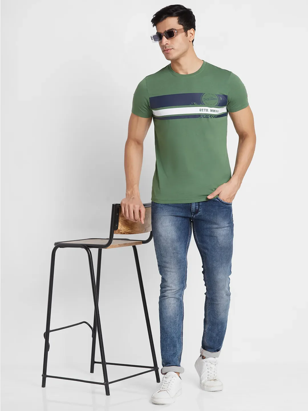 Green Regular Fit Round Neck Men's T-Shirt by Being Human Clothing - Image 6