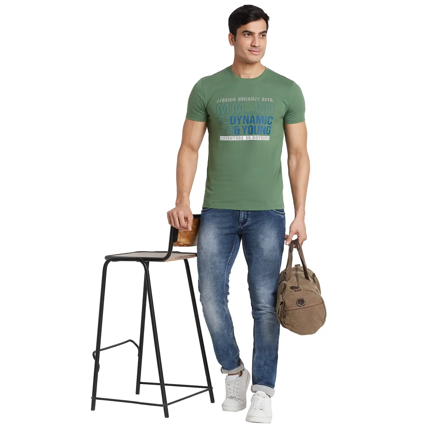 Green Regular Fit Round Neck Men's T-Shirt by Being Human Clothing - Image 6