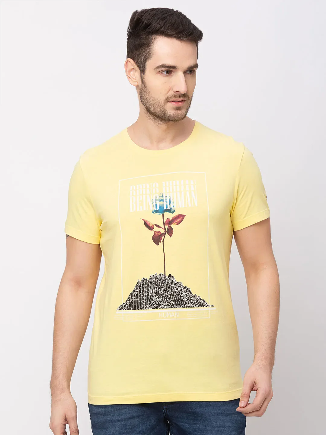 Yellow Regular Fit Men's Short Sleeves T-Shirt by Being Human Clothing
