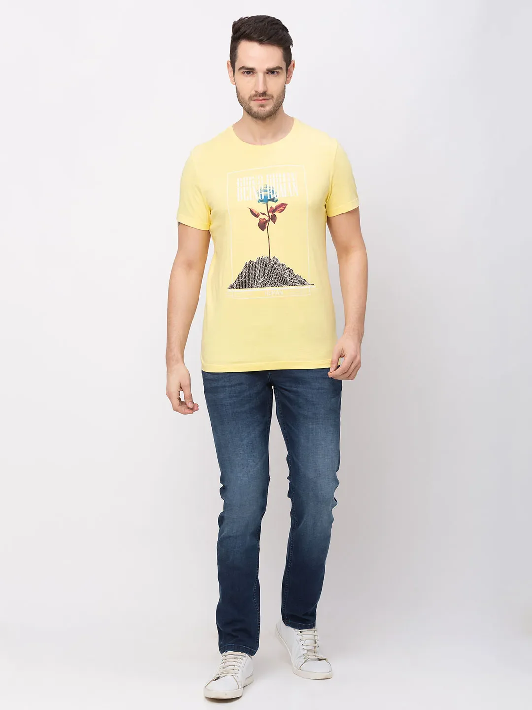 Yellow Regular Fit Men's Short Sleeves T-Shirt by Being Human Clothing - Image 6
