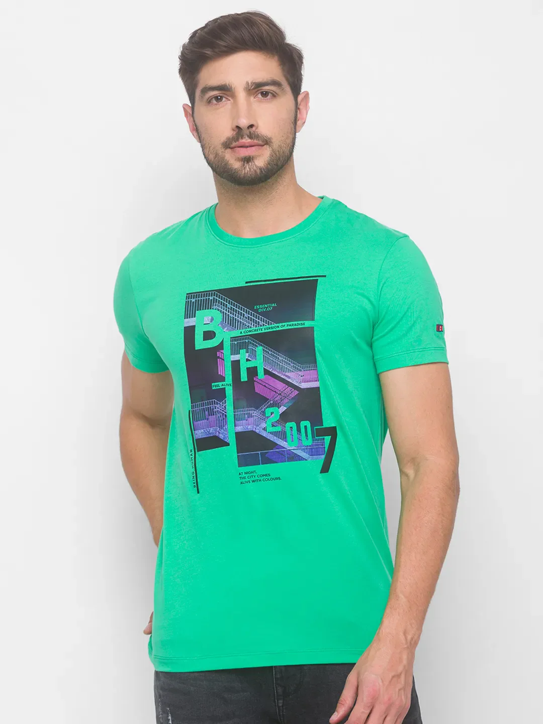 Bean Green Regular Fit Round Neck Men's T-Shirt by Being Human Clothing