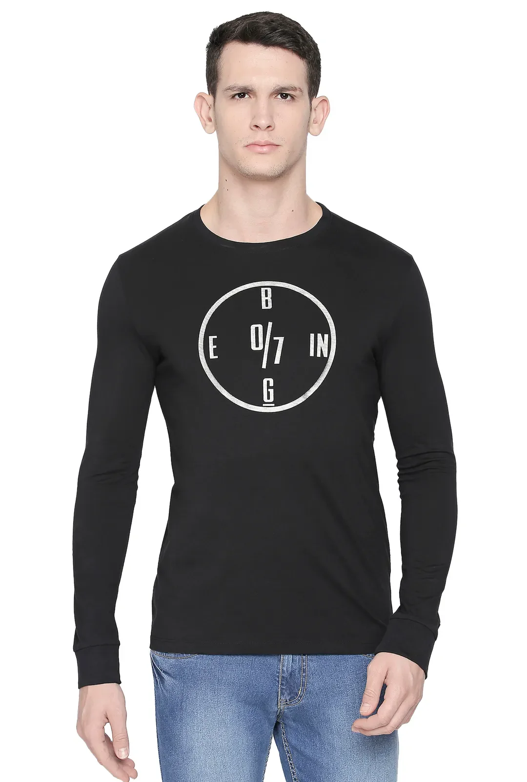 Black Regular Fit Men's Long Sleeves T-Shirt by Being Human Clothing