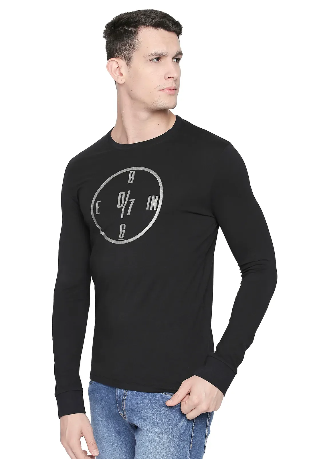 Black Regular Fit Men's Long Sleeves T-Shirt by Being Human Clothing - Image 2