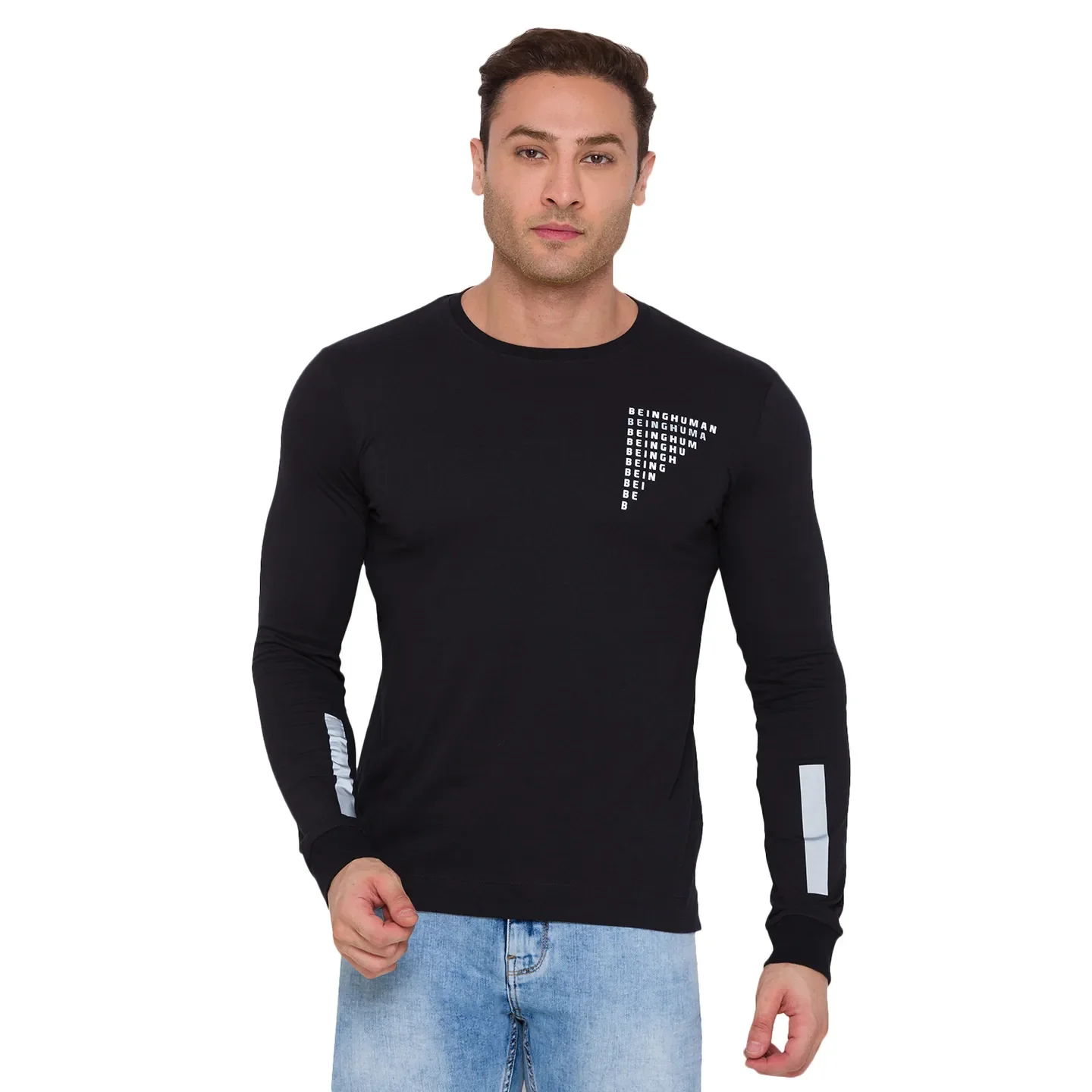Black Regular Fit Men's Long Sleeves T-Shirt by Being Human Clothing
